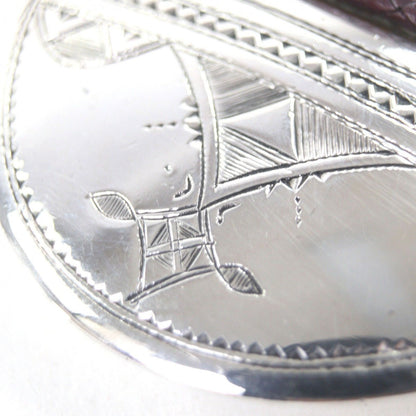 Hermes 925 Leather Touareg Hand Carved Carving Design Hairline Oval Belt Buckle