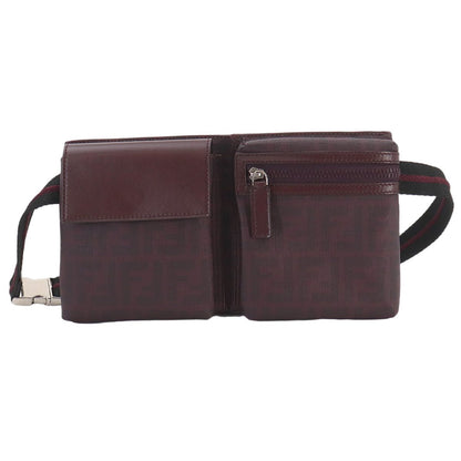 Fendi Zucca Belt Bag Leather Bordeaux Silver