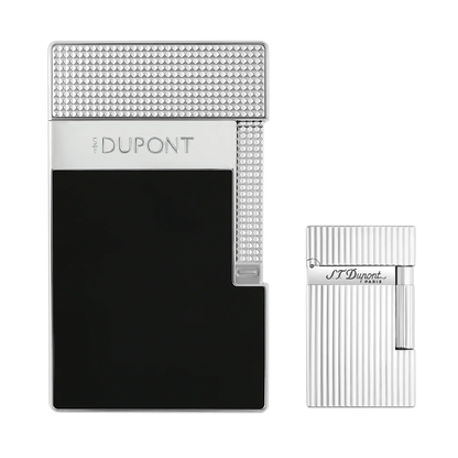 S.T. Dupont Black Lacquered Silver Table Lighter/Briquet T20101
