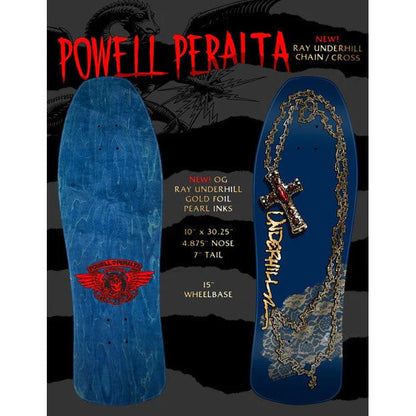Powell Peralta Skateboard Deck Ray Underhill Cross Navy/Gold Foil Old School Reissue