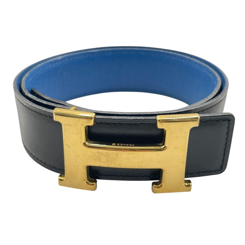 Hermes Constance H Buckle Reversible Belt Black Blue Gold Hardware