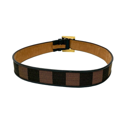 Fendi Pecan Pattern Stripe FF Logo Buckle Canvas Leather Belt