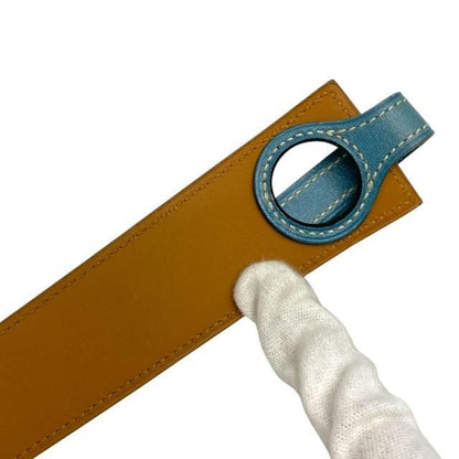 Hermes Serie Belt Leather Blue Jean Brown Silver Hardware