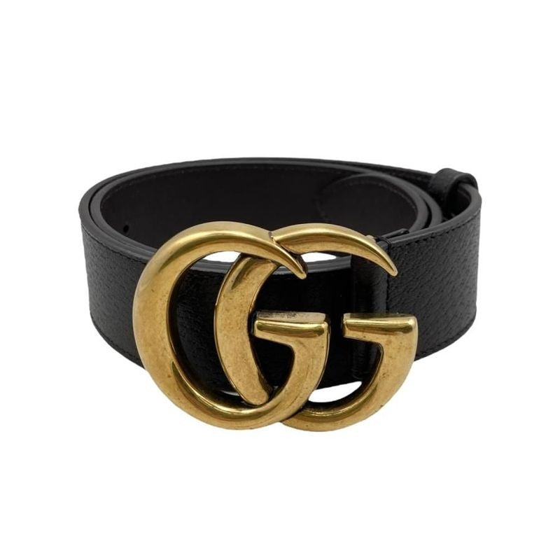 Gucci Wide Belt Double G Dj20 T 1000 Calfskinleather Black Goldhardware