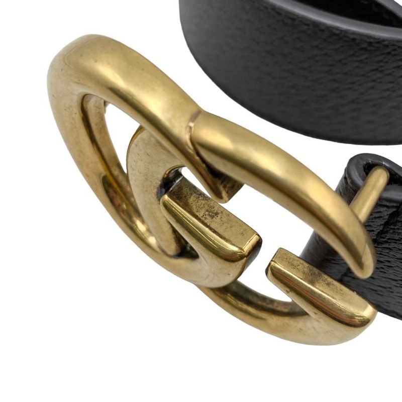 Gucci Wide Belt Double G Dj20 T 1000 Calfskinleather Black Goldhardware