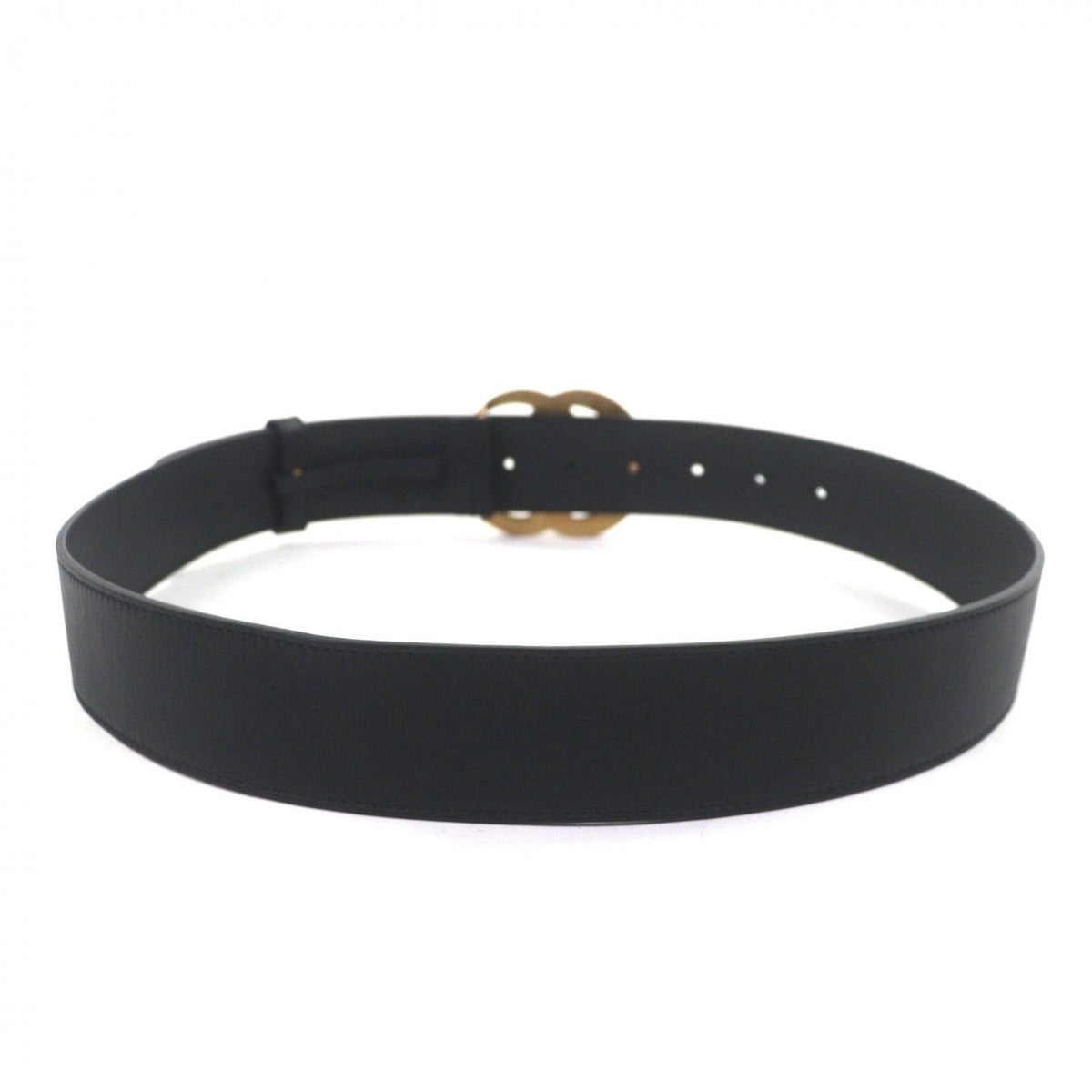 Gucci Double Wide Belt Leather GG Marmont Buckle Black Gold