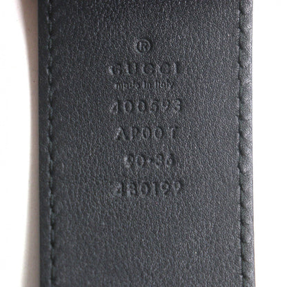 Gucci Double Wide Belt Leather GG Marmont Buckle Black Gold