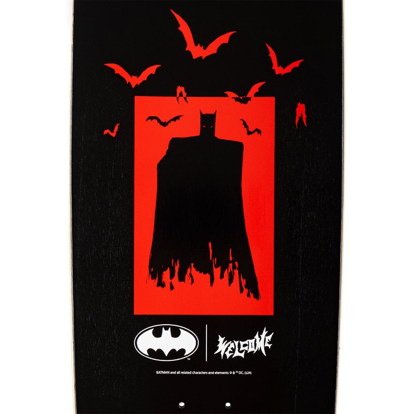 Welcome x Batman Skateboard Deck Bat Flames on Boline 2.0 Black 9.5"