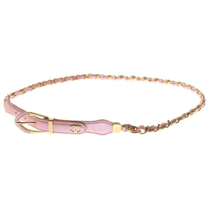 Chanel CC Logo Leather Chain Belt Pink Gold