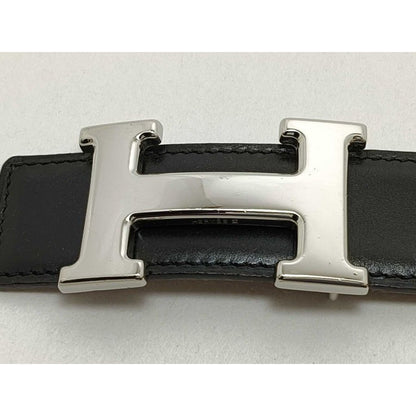 Hermes Belt Constance Black Gold Leather Reversible Silver