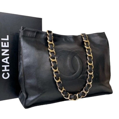Authentic CHANEL Jumbo XL Shopping Tote Bag Timeless Classic Black Lambskin