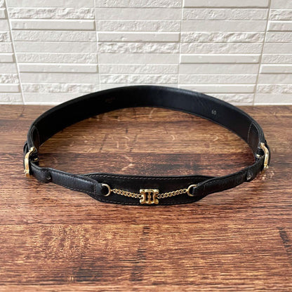 Celine Leather Triomphe Logo Gold Belt Black