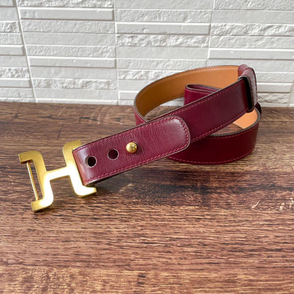 Hermes Leather Buckle Gold Belt Bordeaux